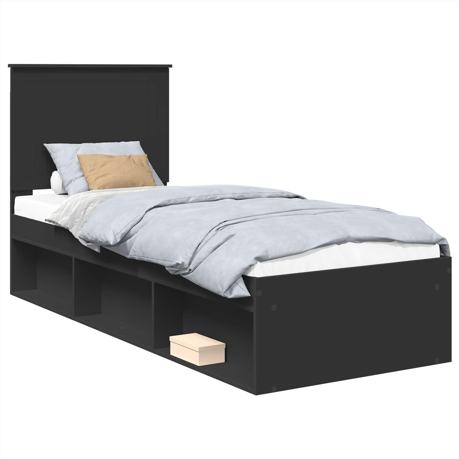 Sängram med huvudgavel Svart 75 x 190 cm Massiv furu