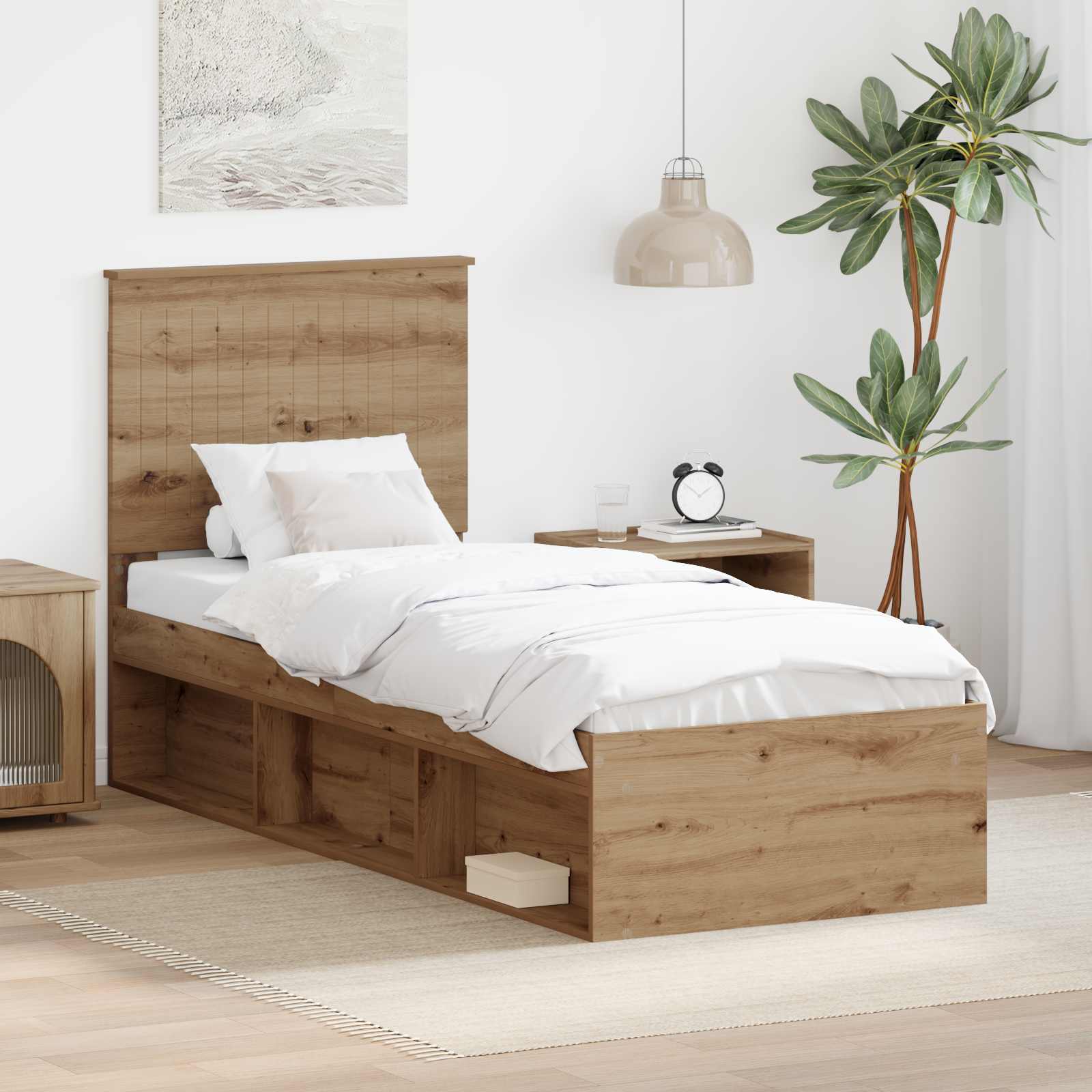 Sängram med huvudgavel Artisan Ek 75 x 190 cm Massiv furu
