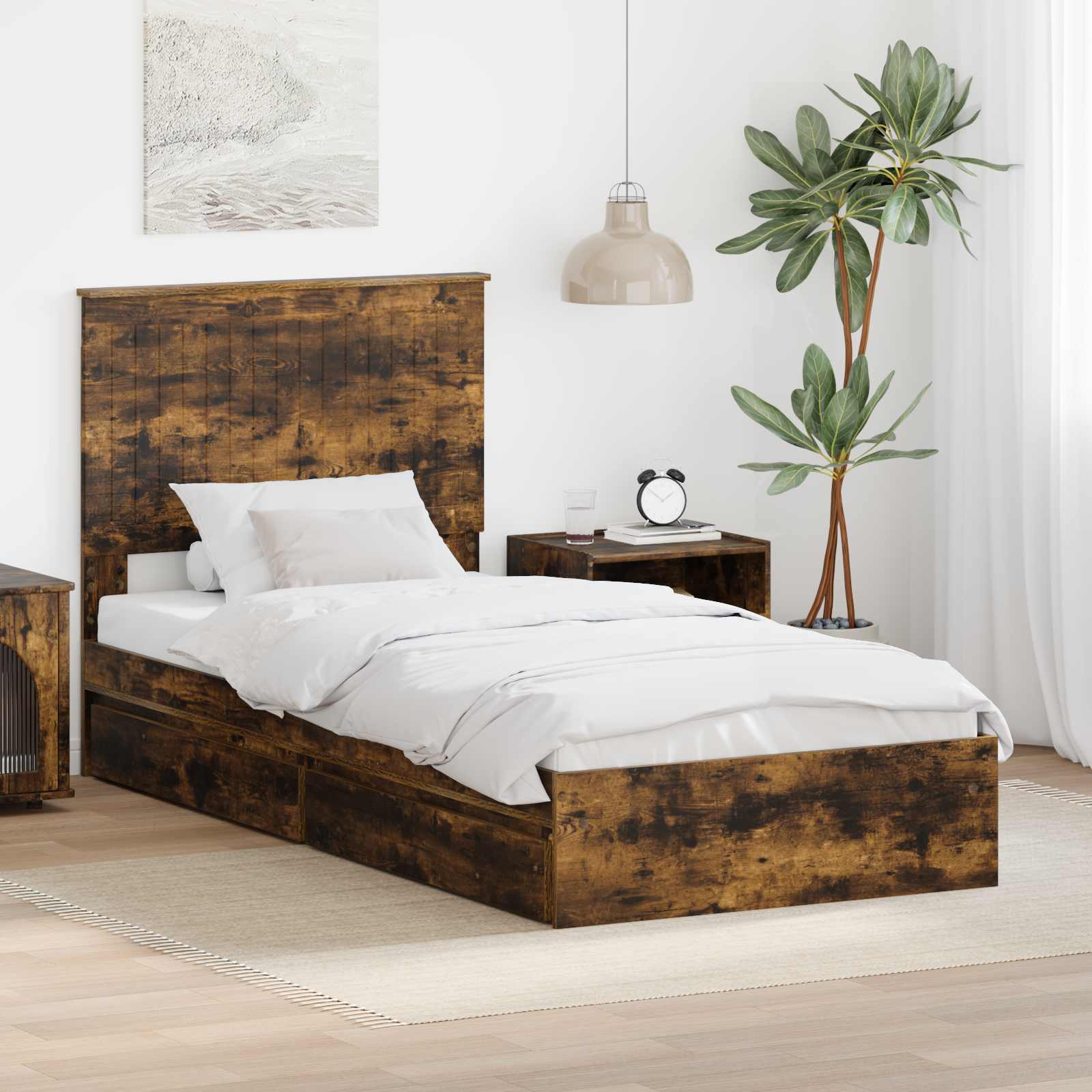Förvaringssäng med låda Rökt ek 90 x 190 cm Konstruerat trä