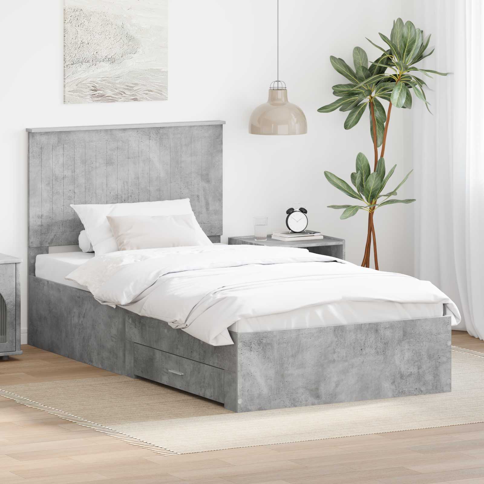 Sängram med låda Betonggrå 100 x 200 cm Konstruerat trä