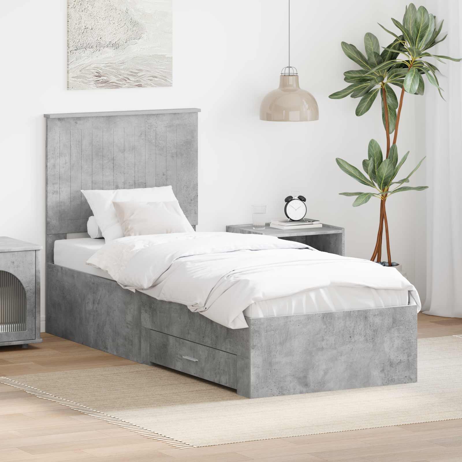 Sängram Betong Grå och Silver 70 x 190 cm Konstruerat trä