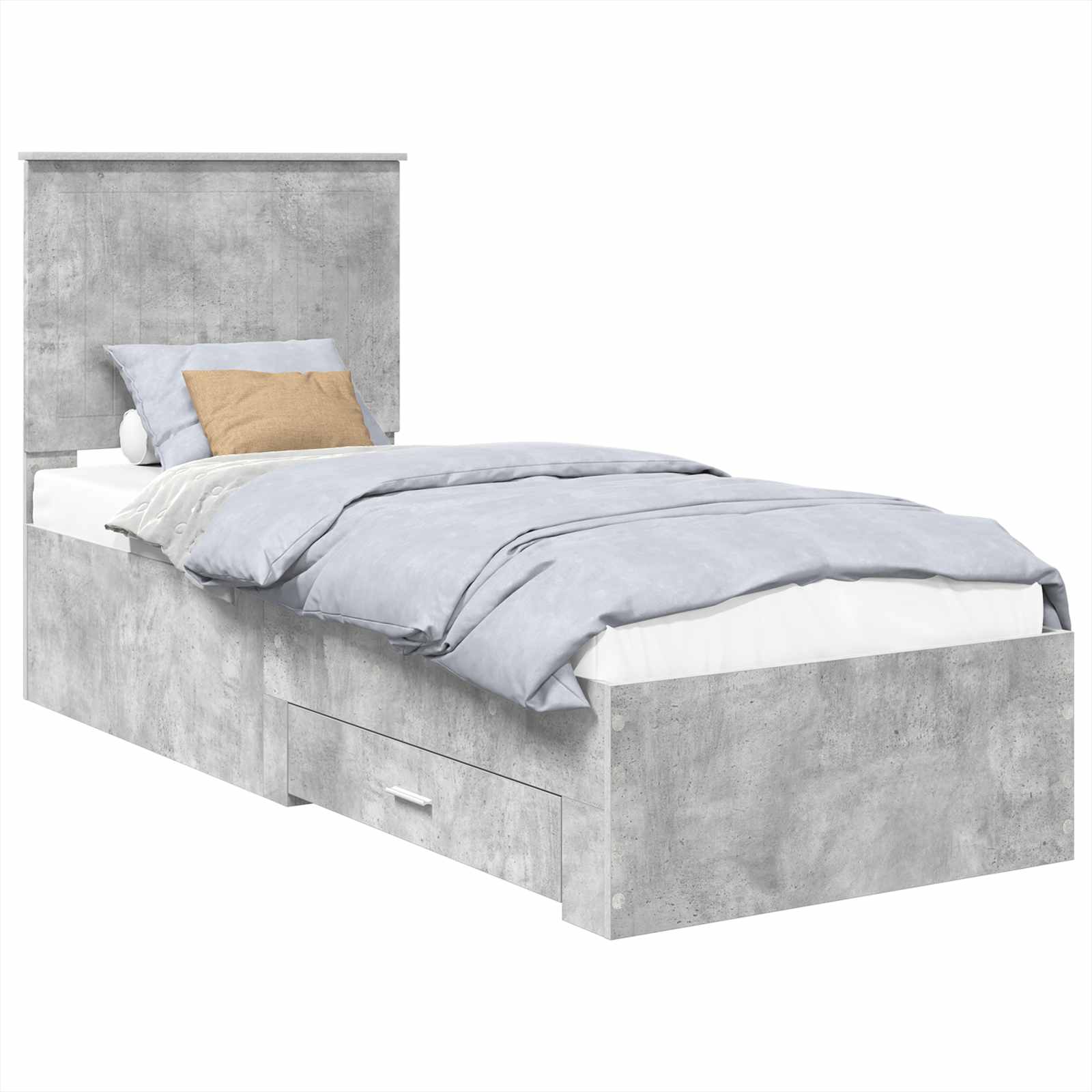 Sängram Betong Grå och Silver 70 x 190 cm Konstruerat trä