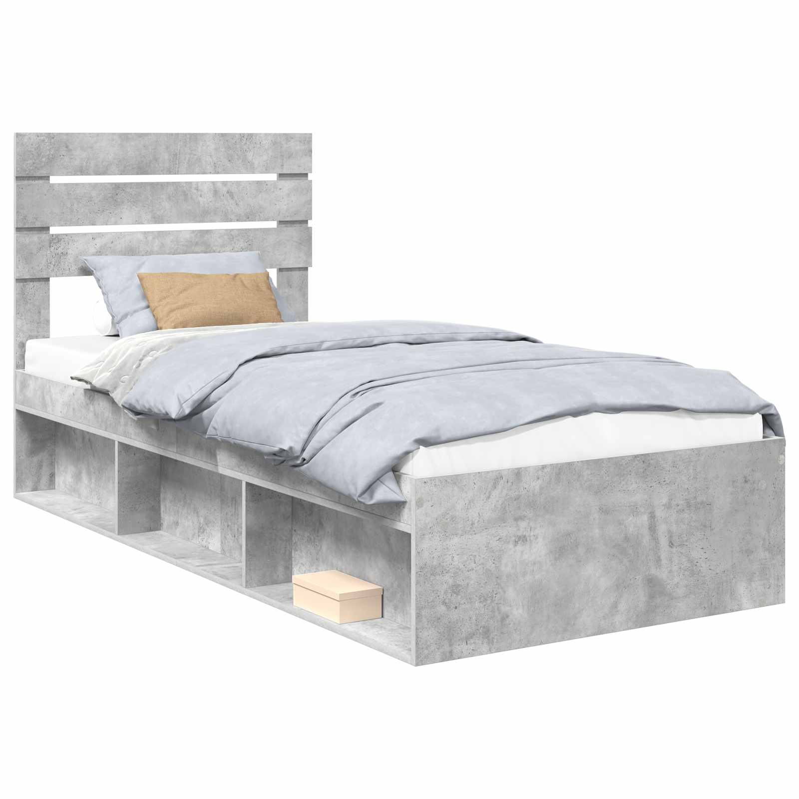 Sängram med huvudgavel Betonggrå 90 x 190 cm Massiv furu