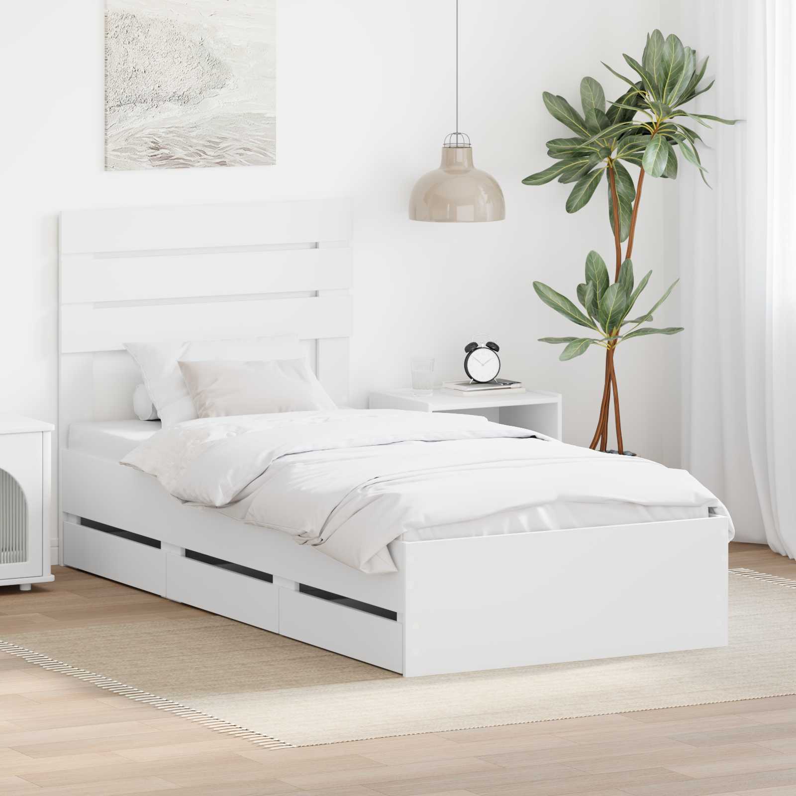 Sängram med låda med huvudgavel Vit 75 x 190 cm Ingenjörsträ