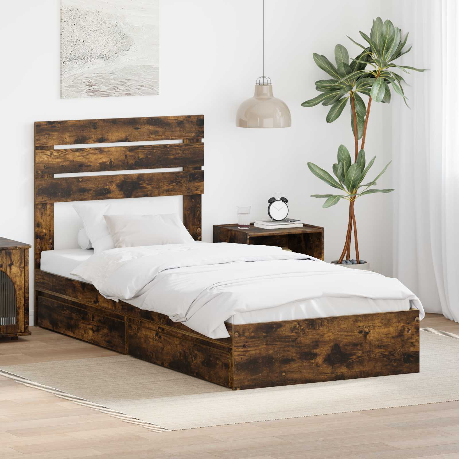 Förvaringssäng med låda Rökt ek 90 x 190 cm Konstruerat trä