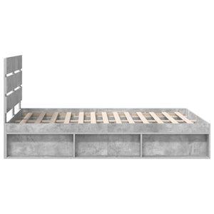 Sängram med huvudgavel Betonggrå 150 x 200 cm Massiv furu