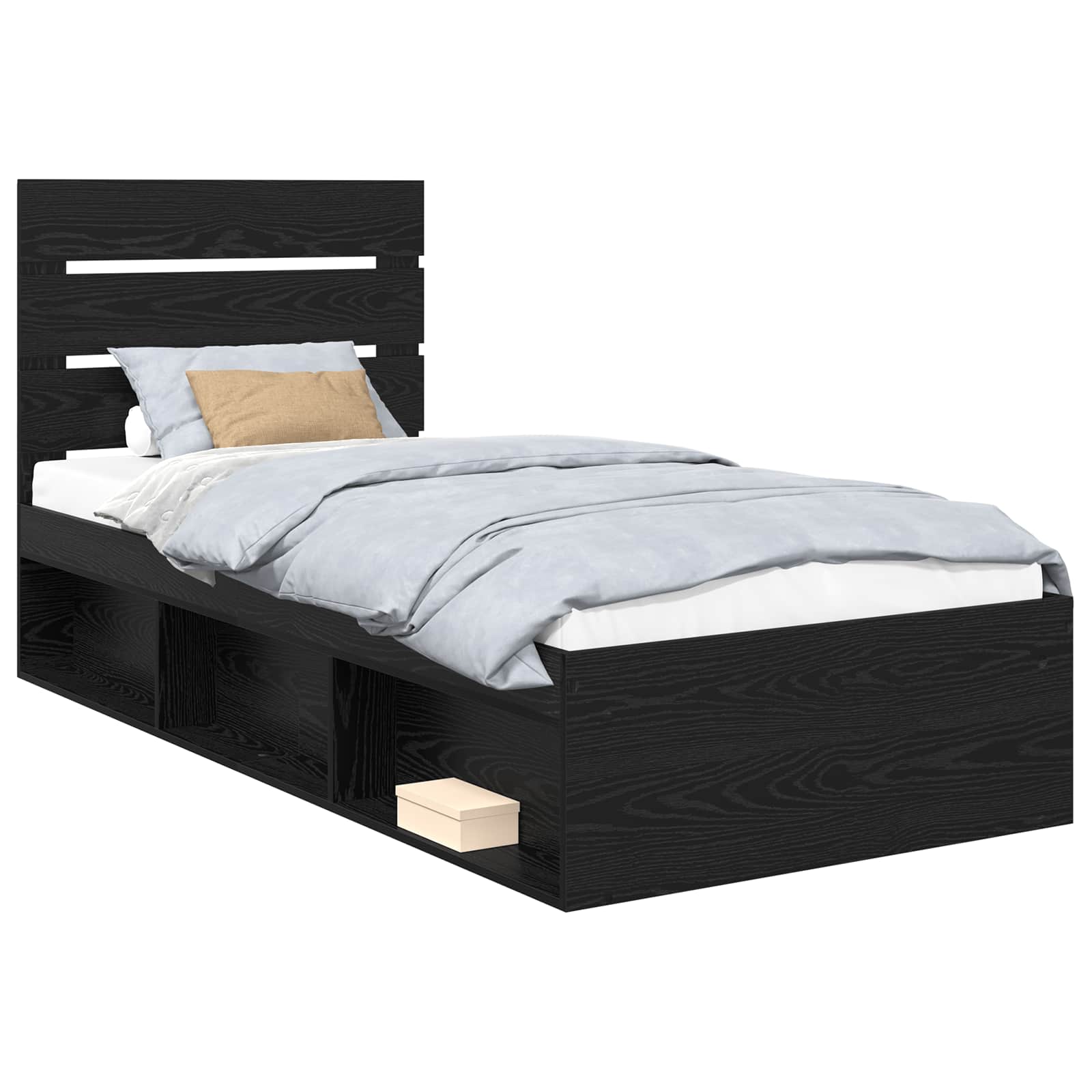 Sängram med huvudgavel Svart 90 x 190 cm Massiv furu