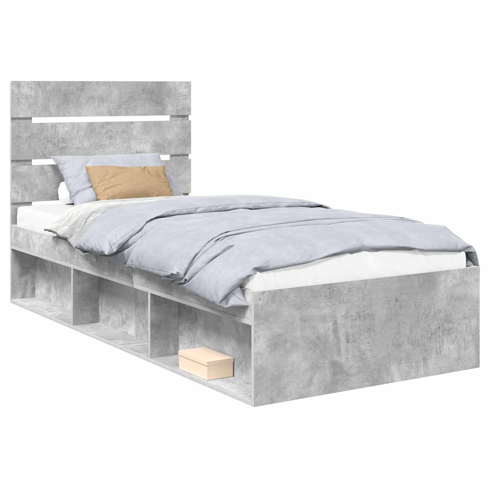 Sängram med huvudgavel Betonggrå 90 x 190 cm Massiv furu