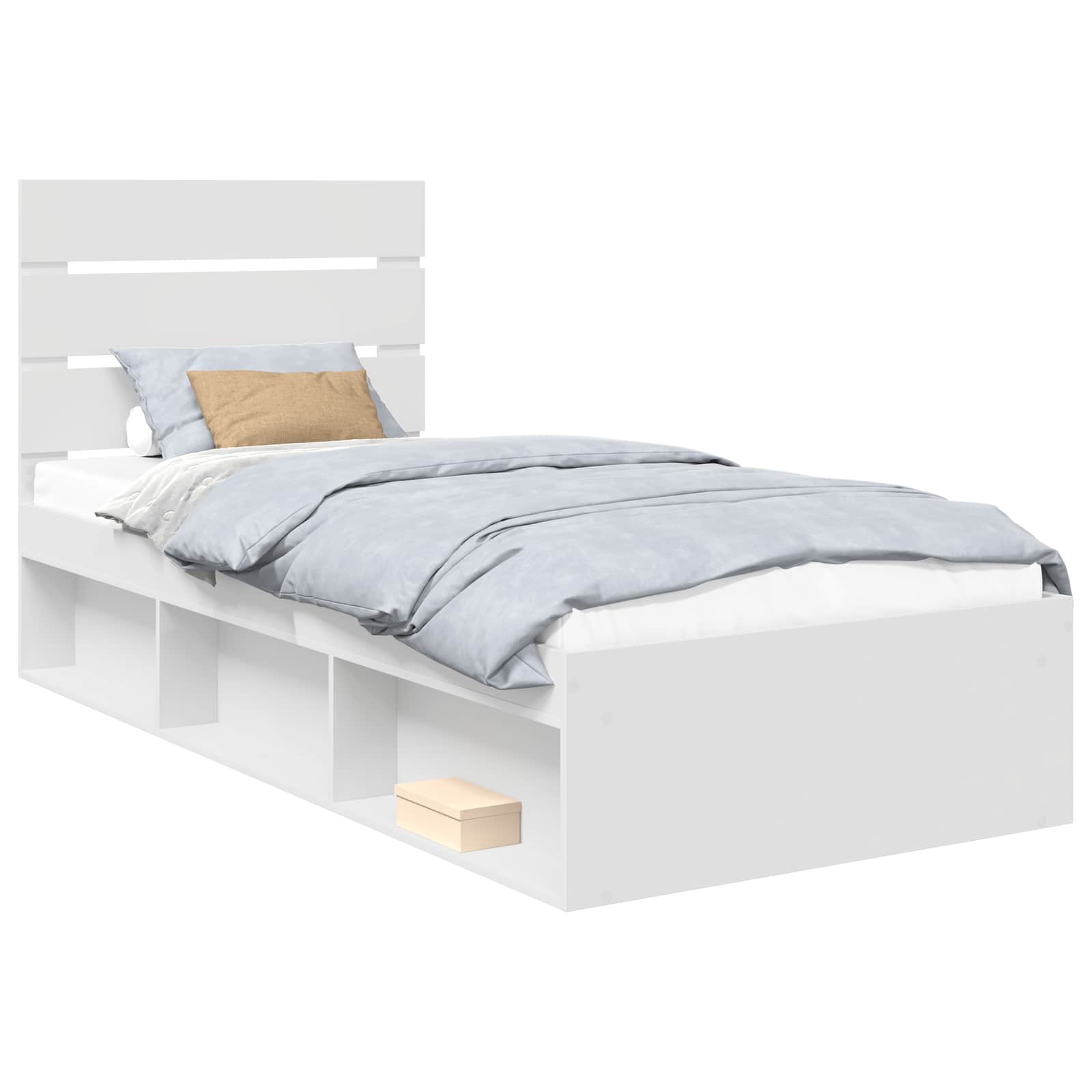 Sängram med huvudgavel Vit 75 x 190 cm Massiv furu