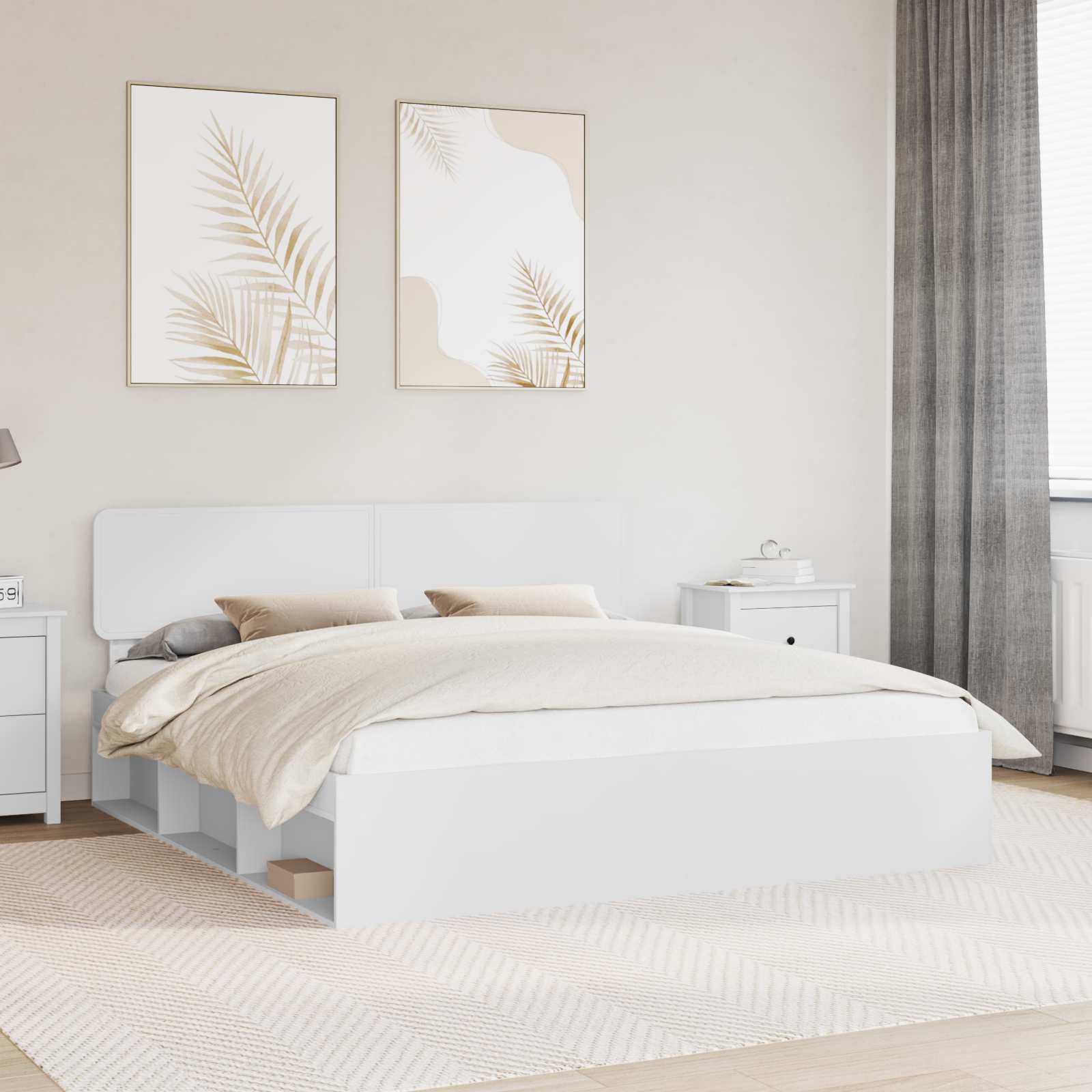 Sängram med huvudgavel Vit 200 x 200 cm Massiv furu