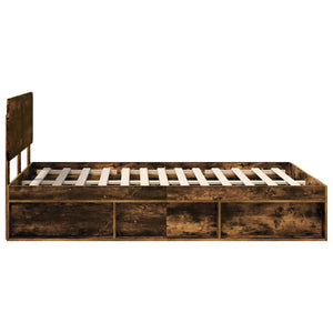 Sängram med huvudgavel Rökt ek 150 x 200 cm Massiv furu