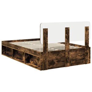 Sängram med huvudgavel Rökt ek 120 x 190 cm Massiv furu