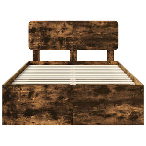 Sängram med huvudgavel Rökt ek 120 x 190 cm Massiv furu