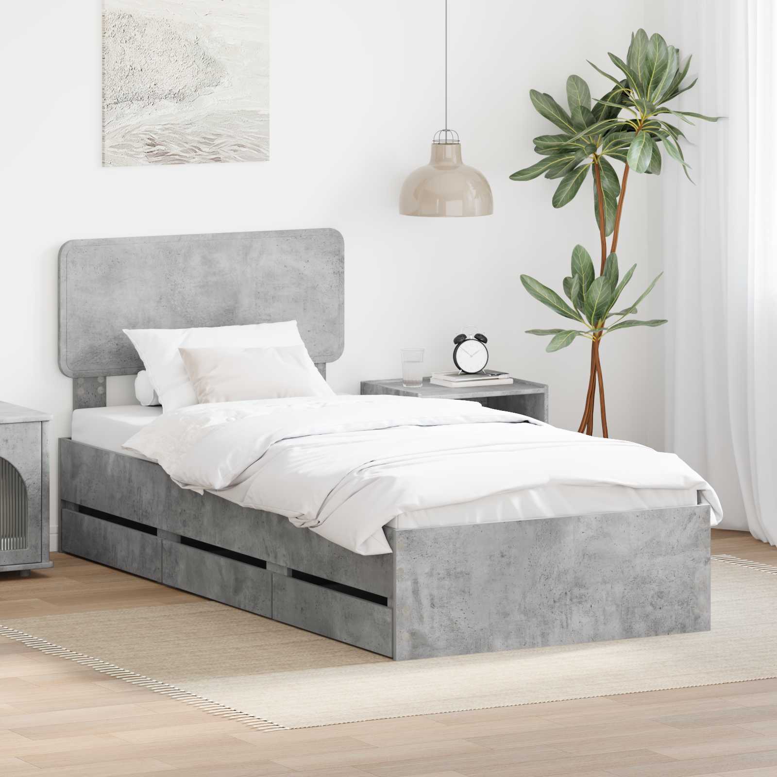 Sängram med låda BetongGrå 75 x 190 cm Konstruerat trä