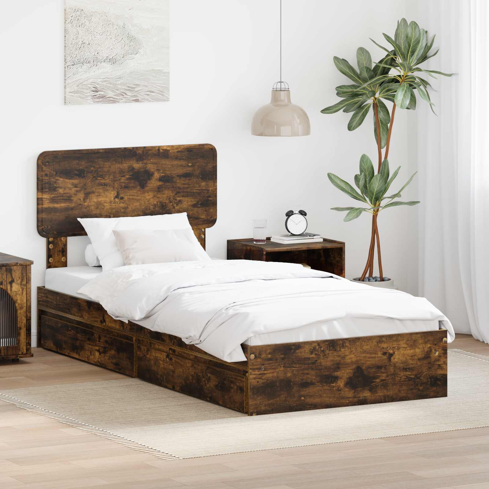 Förvaringssäng med låda Rökt ek 90 x 190 cm Konstruerat trä