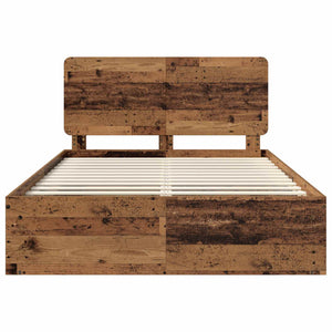 Sängram med huvudgavel Gammalt trä 140 x 200 cm Massiv furu