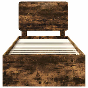 Sängram med huvudgavel Rökt ek 90 x 200 cm Massiv furu