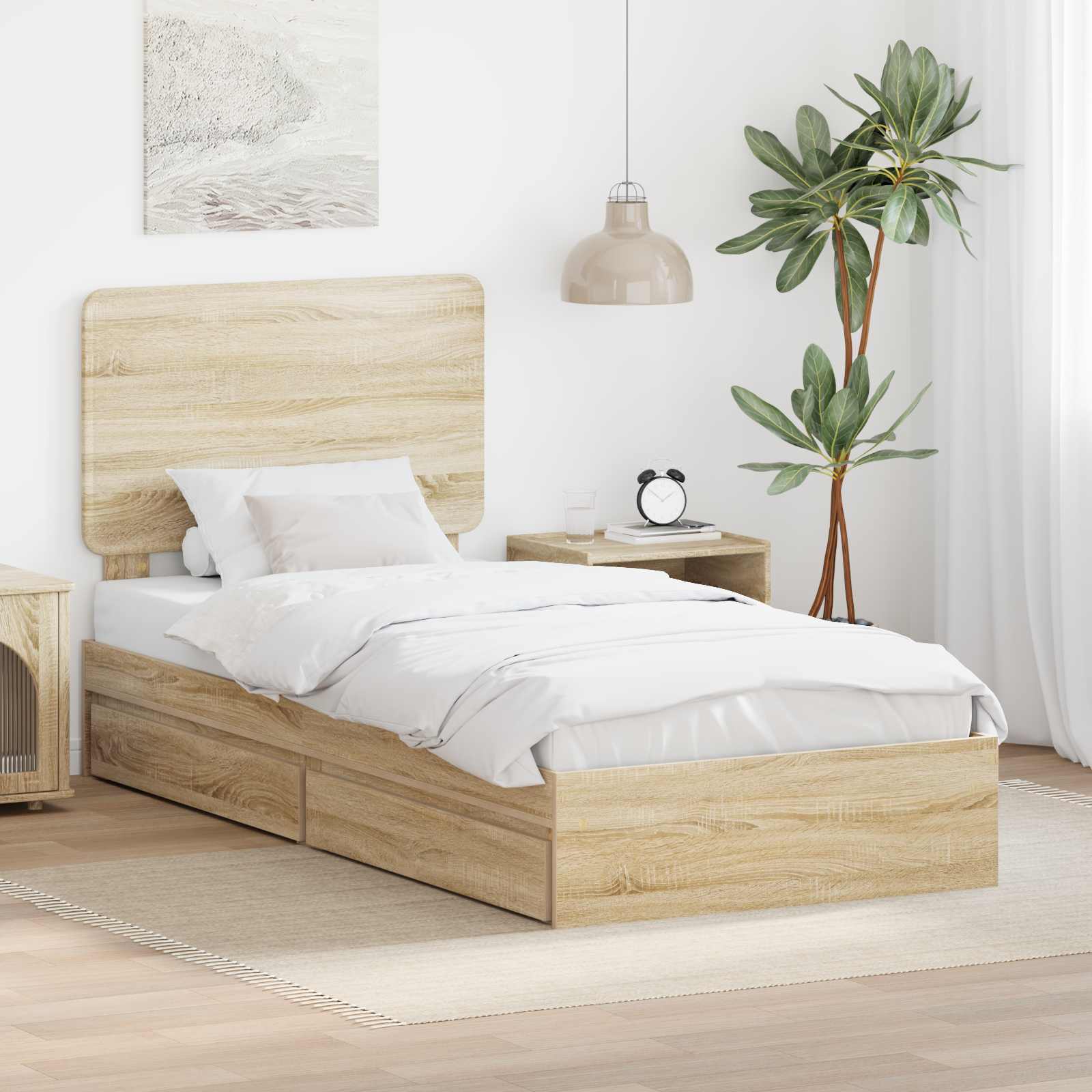 Förvaringssäng med låda Sonoma-ek 75 x 190 cm Konstruerat trä