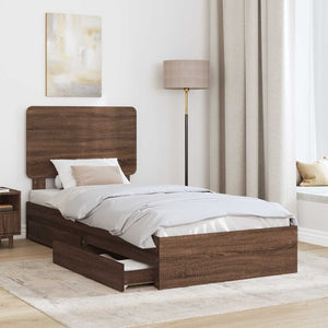Förvaringssäng med låda Brun Ek 75 x 190 cm Konstruerat trä
