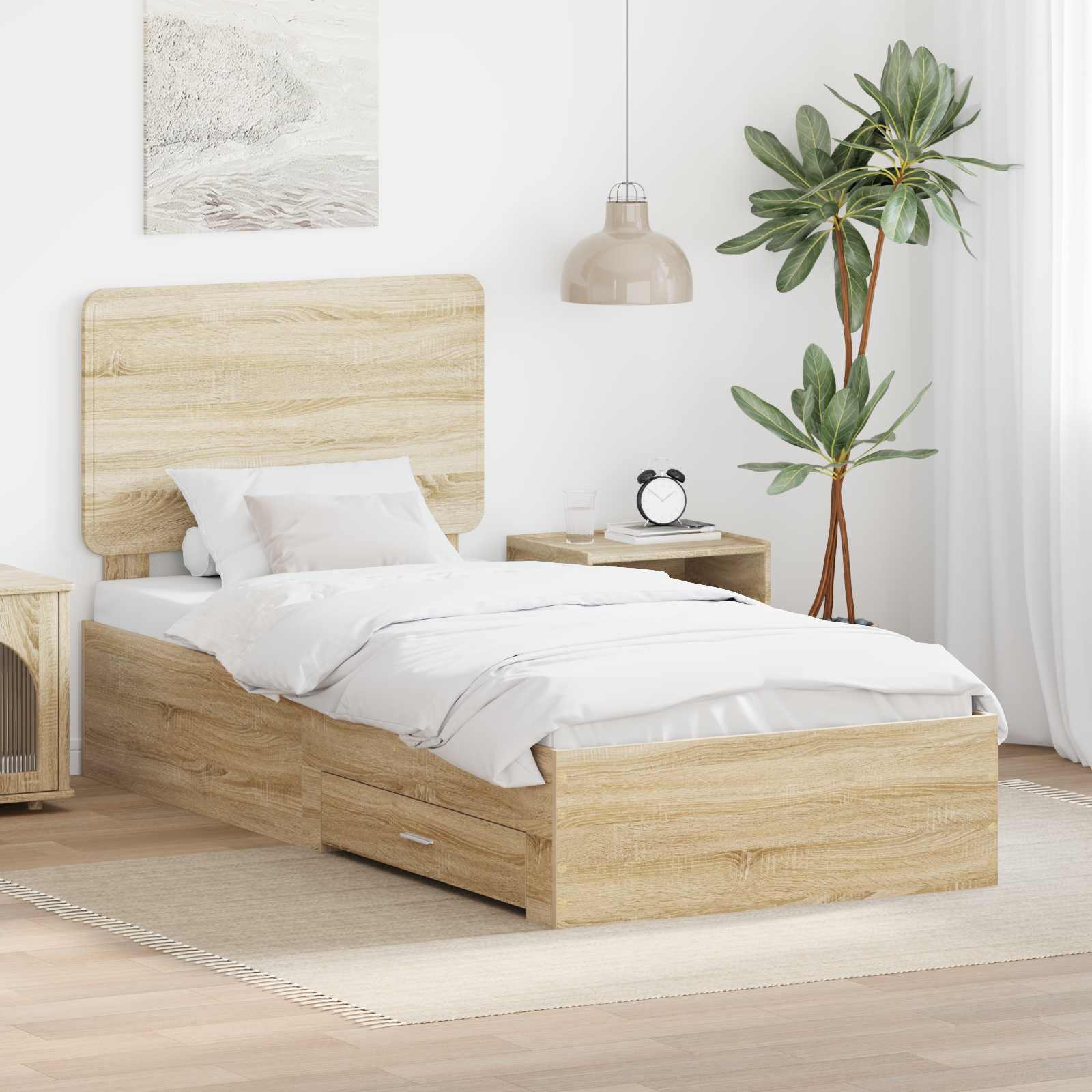 Sängram med låda Sonoma-ek 90 x 200 cm Konstruerat trä