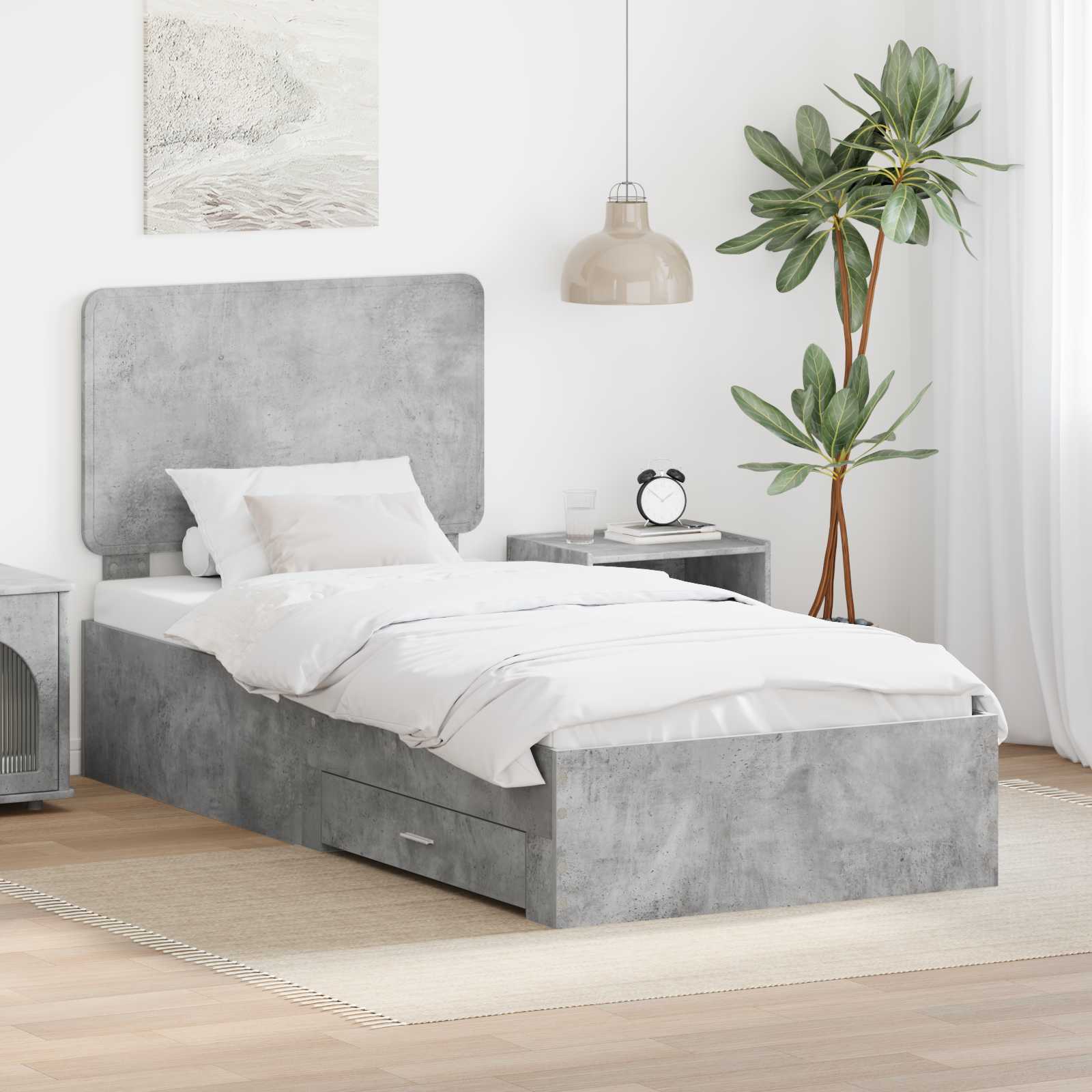 Sängram med låda Betonggrå 90 x 200 cm Konstruerat trä