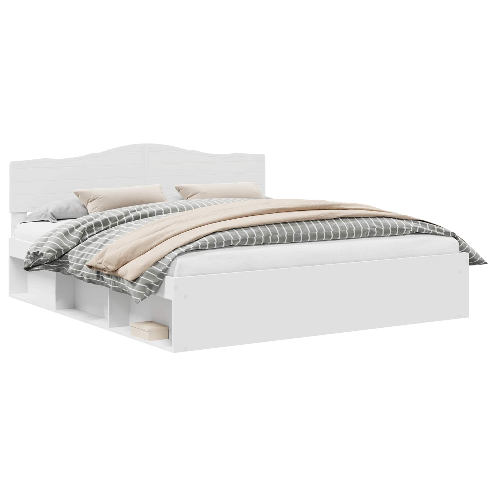 Sängram med huvudgavel Vit 200 x 200 cm Massiv furu