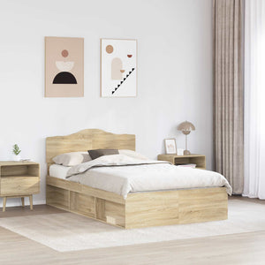 Sängram med huvudgavel Sonoma-ek 135 x 190 cm Massiv furu