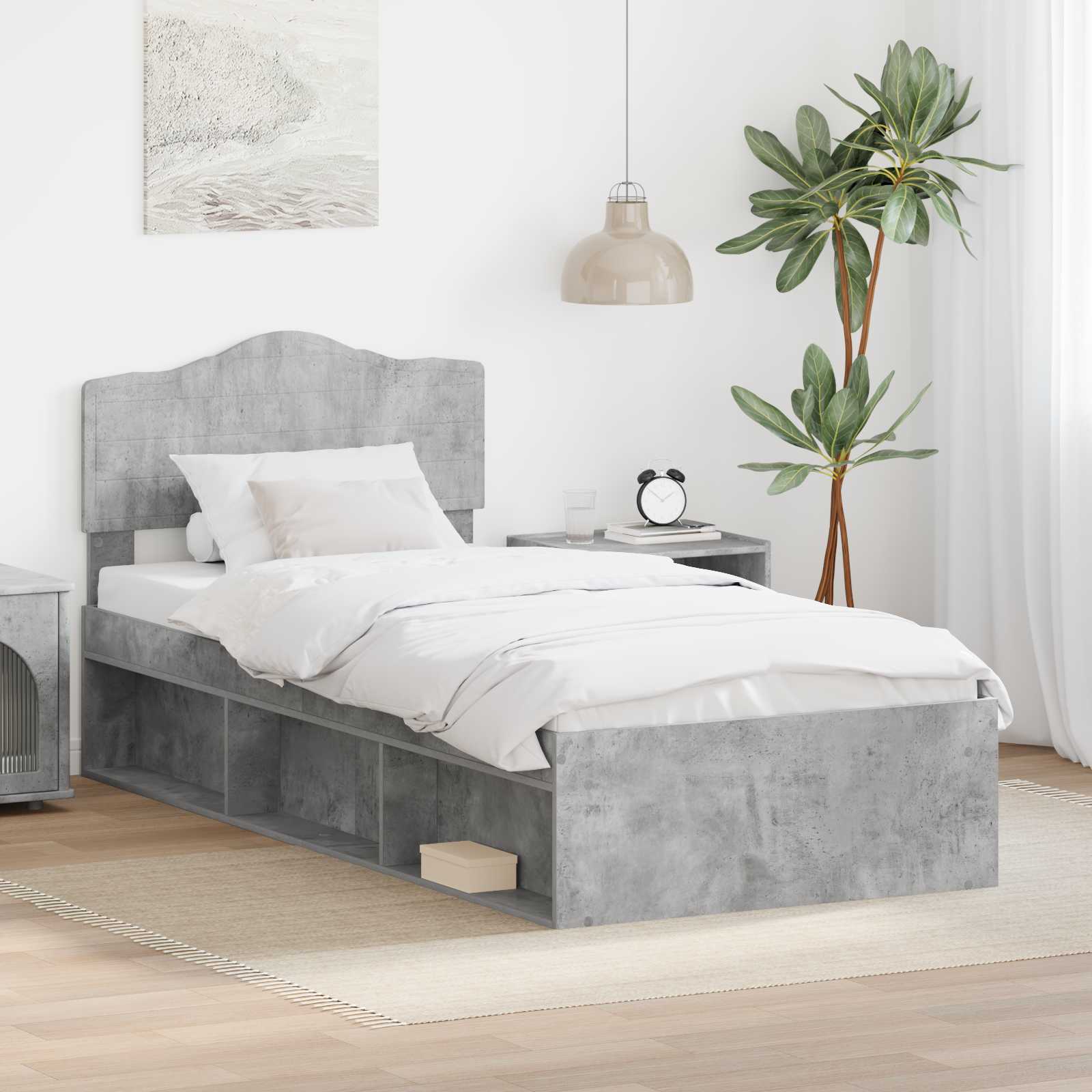 Sängram med huvudgavel Betonggrå 90 x 190 cm Massiv furu