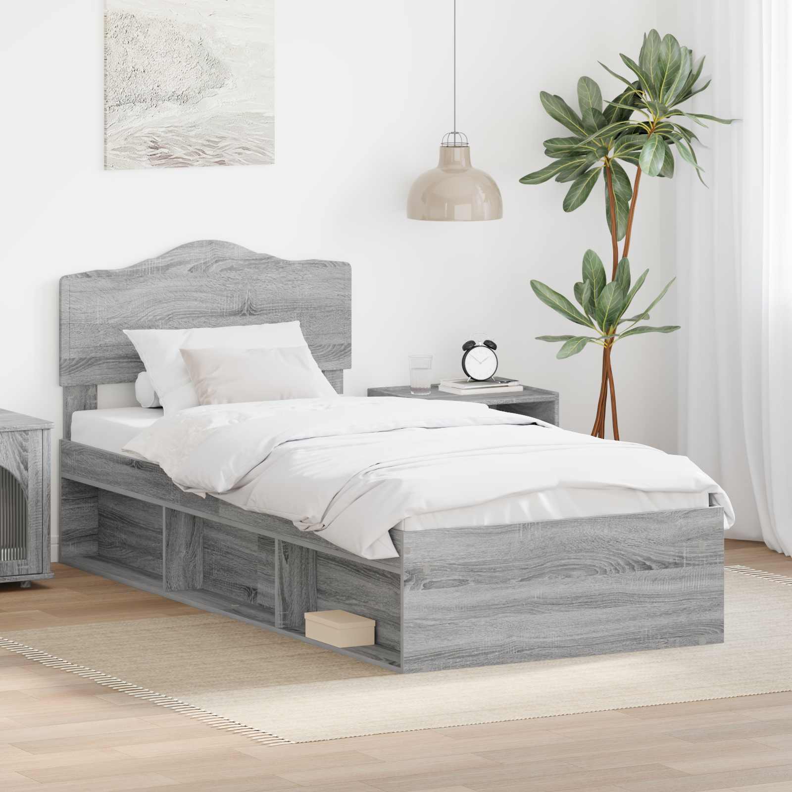 Sängram med huvudgavel Grå Sonoma 75 x 190 cm Massiv furu