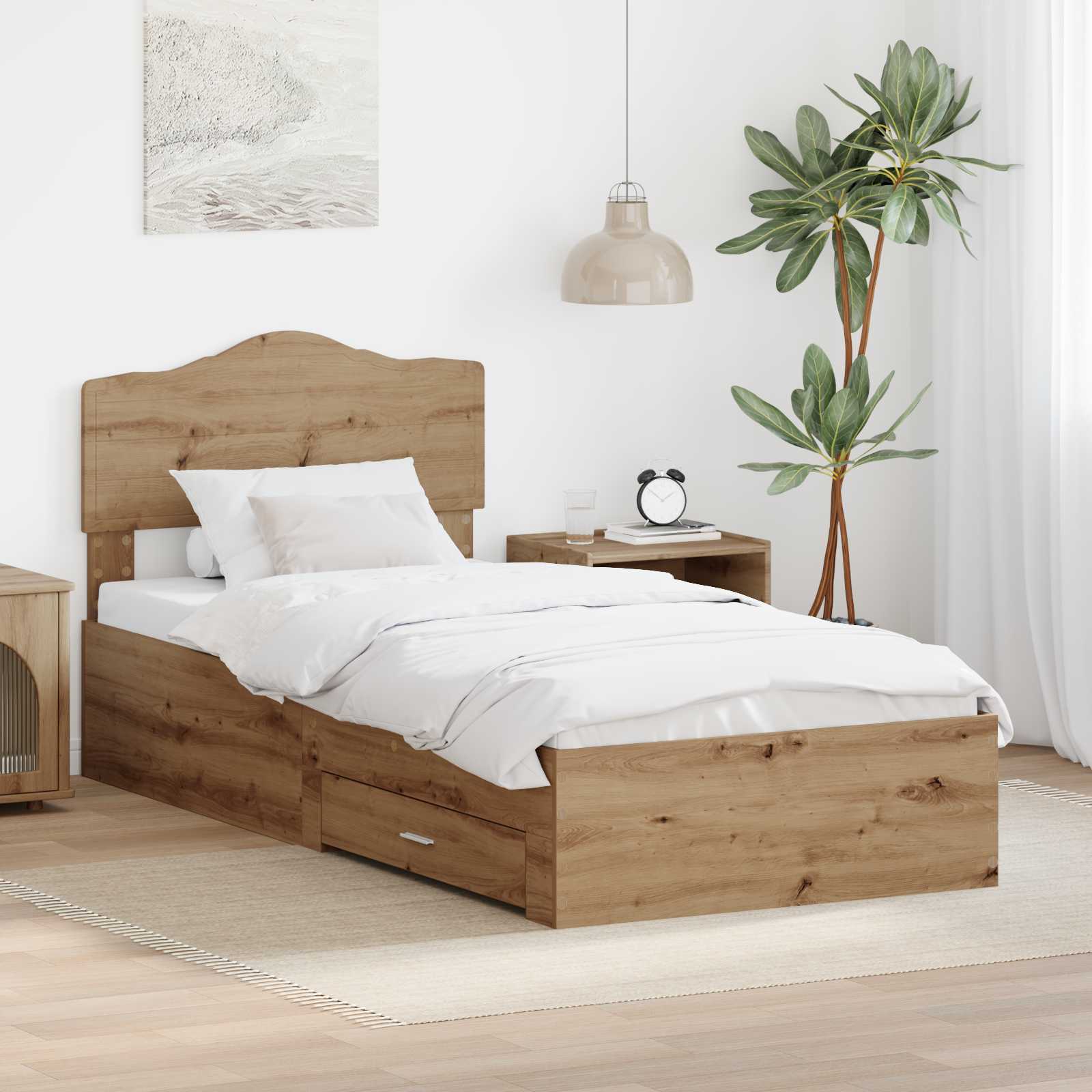 Sängram med låda Artisan Ek 90 x 190 cm Konstruerat trä