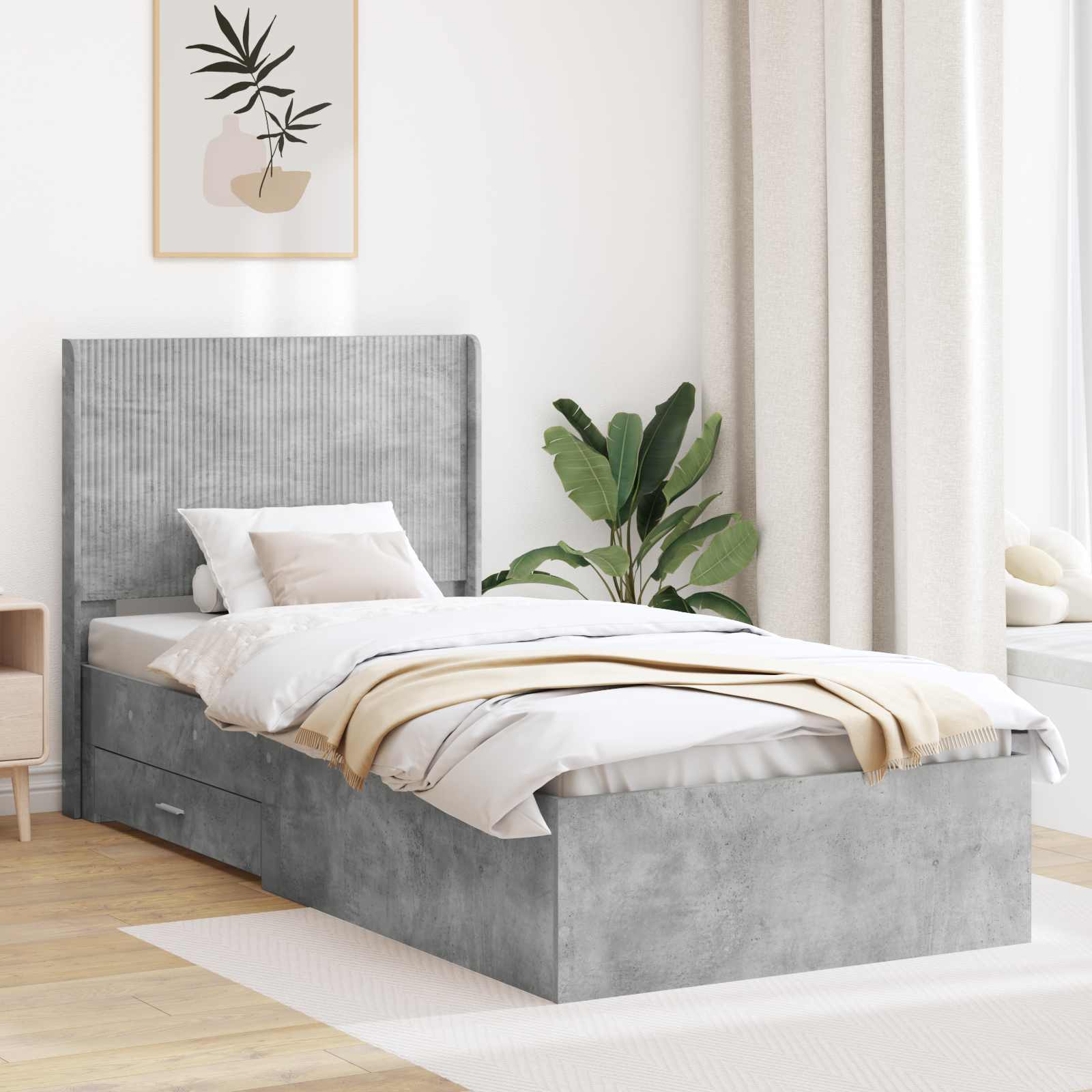 Sängram med förvaring och huvudgavel Betonggrå 75 x 190 cm
