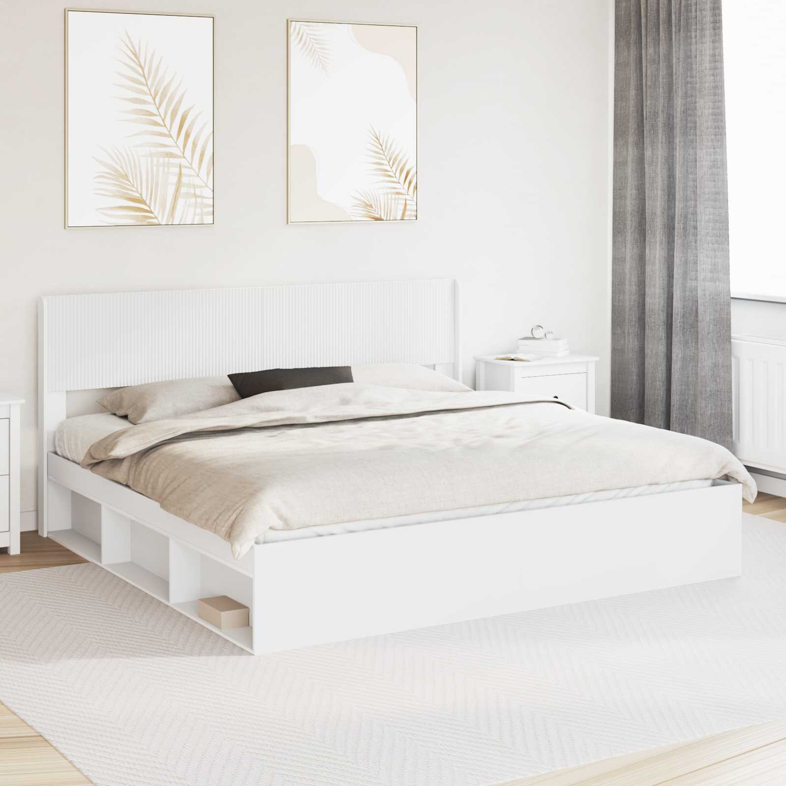 Sängram med förvaring och huvudgavel Vit 200 x 200 cm