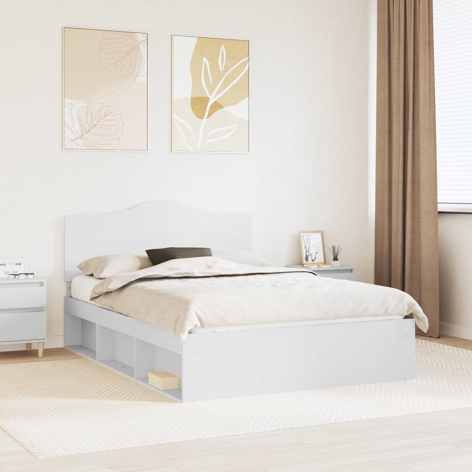 Sängram med huvudgavel Vit 160 x 200 cm Massiv furu