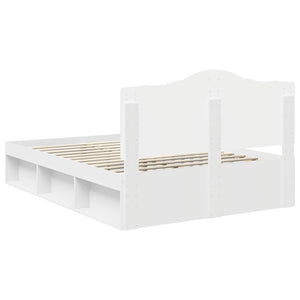 Sängram med huvudgavel Vit 160 x 200 cm Massiv furu