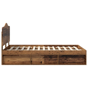 Sängram med huvudgavel Gammalt trä 135 x 190 cm Massiv furu