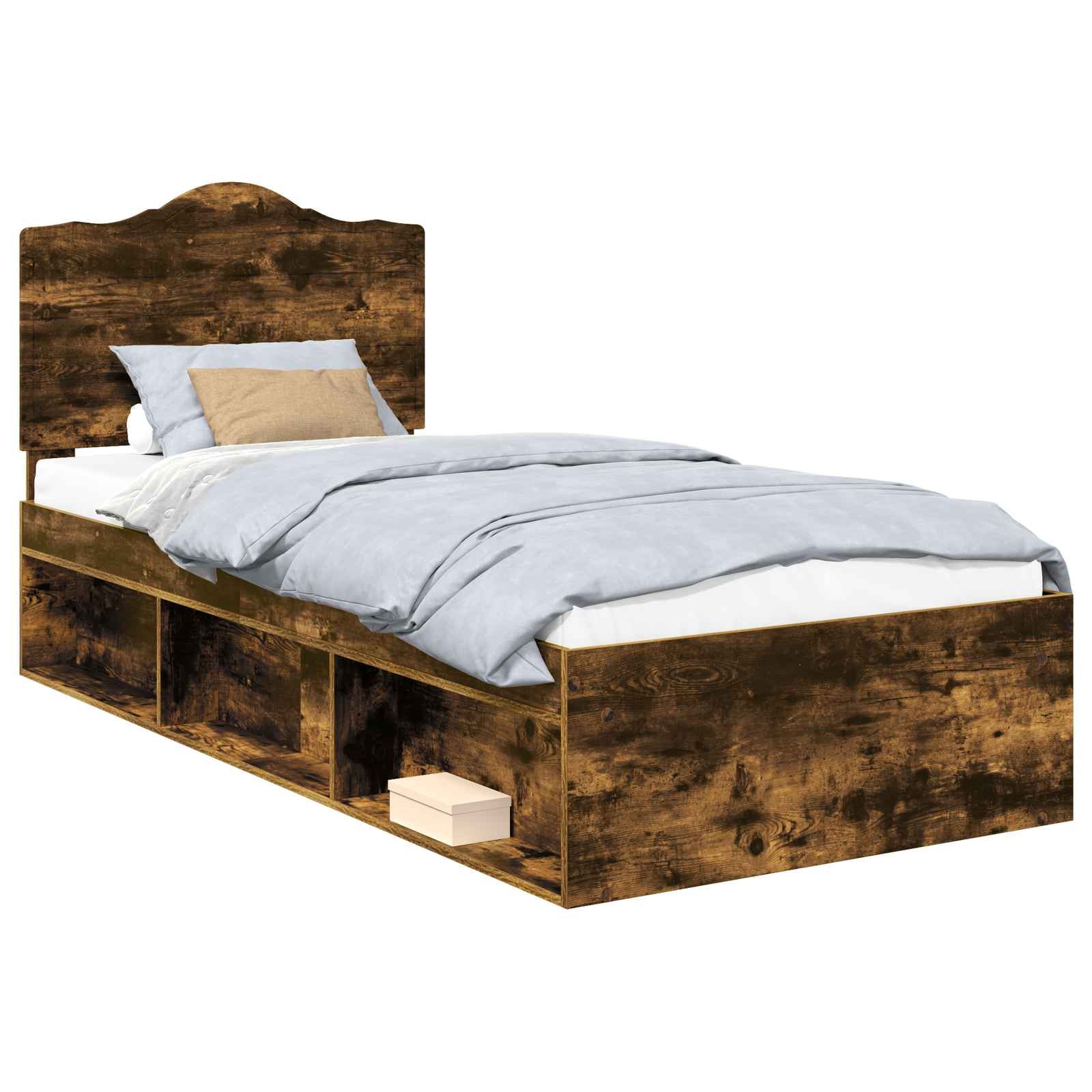 Sängram med huvudgavel Rökt ek 90 x 190 cm Massiv furu