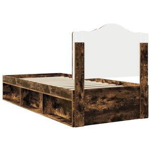 Sängram med huvudgavel Rökt ek 90 x 190 cm Massiv furu