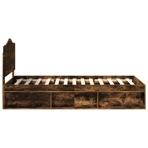 Sängram med huvudgavel Rökt ek 90 x 190 cm Massiv furu