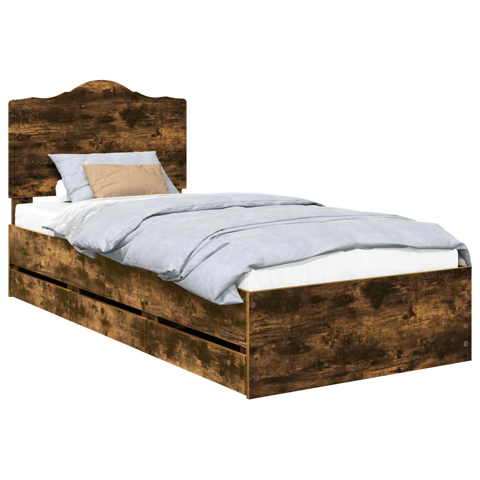 Sängram med låda med lagring Rökt Ek 90 x 200 cm Ingenjörsträ