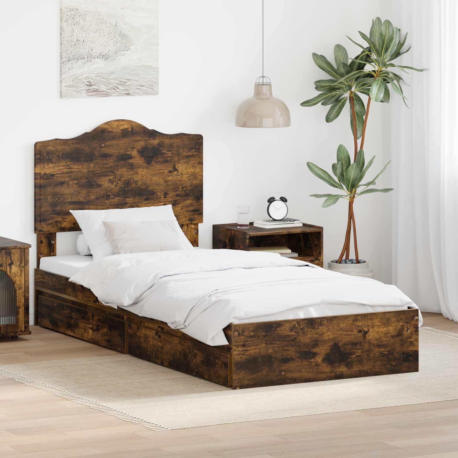 Förvaringssäng med låda Rökt ek 70 x 190 cm Konstruerat trä