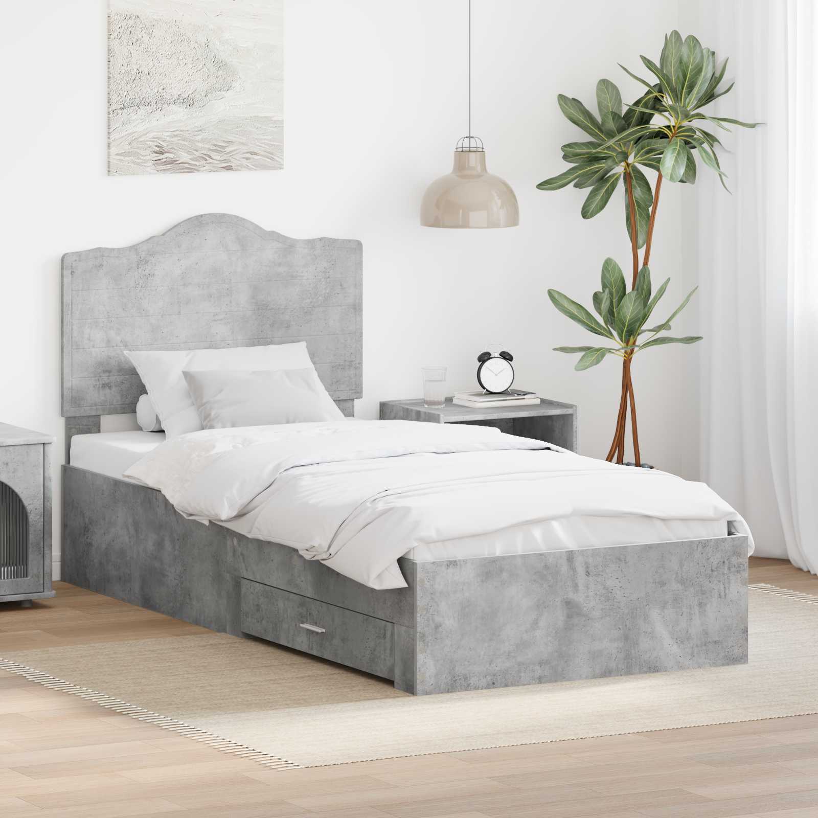 Sängram med låda Betonggrå 90 x 190 cm Konstruerat trä