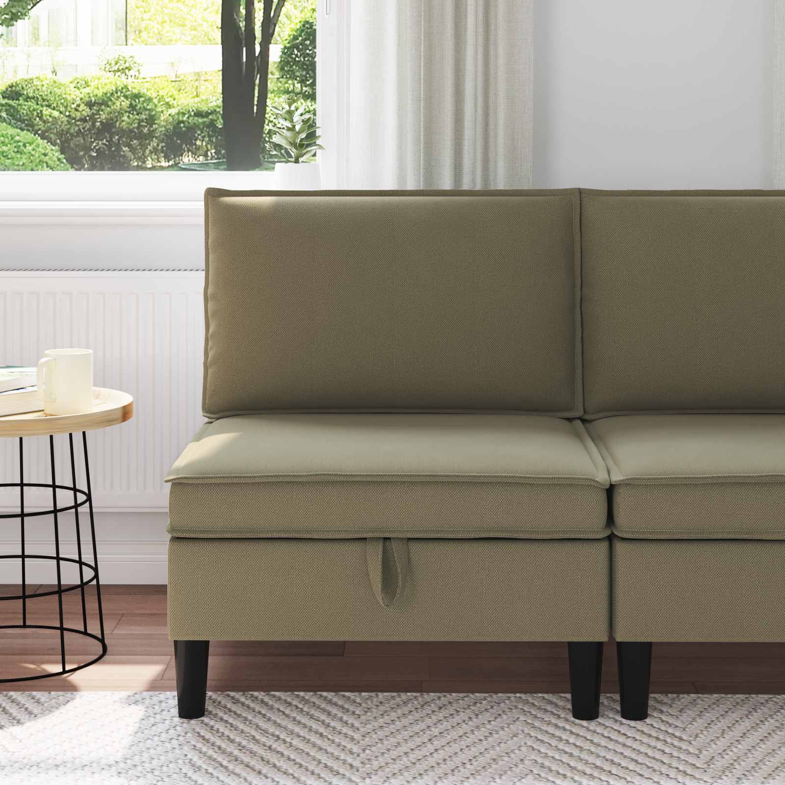 Mittensoffa med Förvaring Kaki Sammet