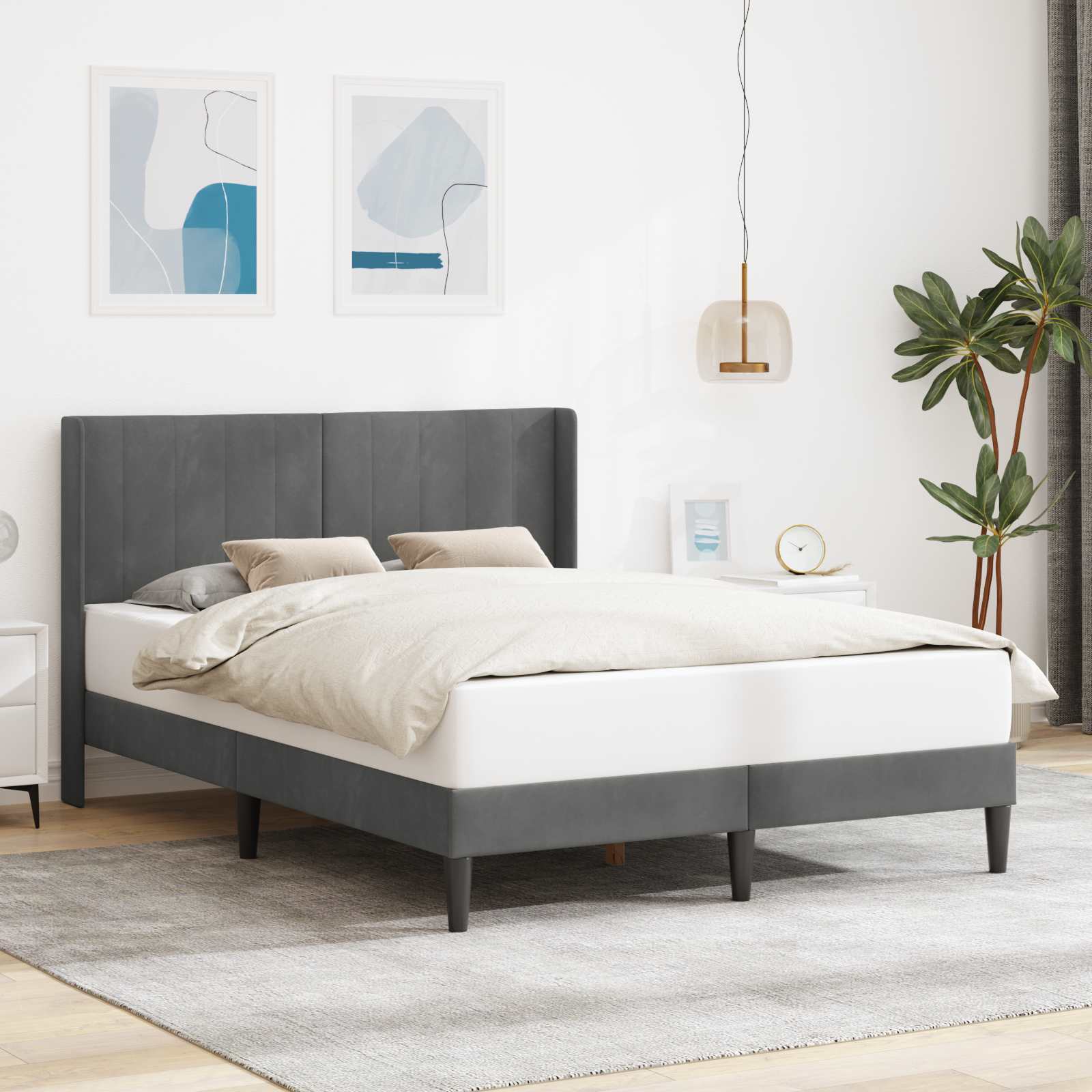 Sängram med huvudgavel Mörkgrå 153 x 203 cm Sammet