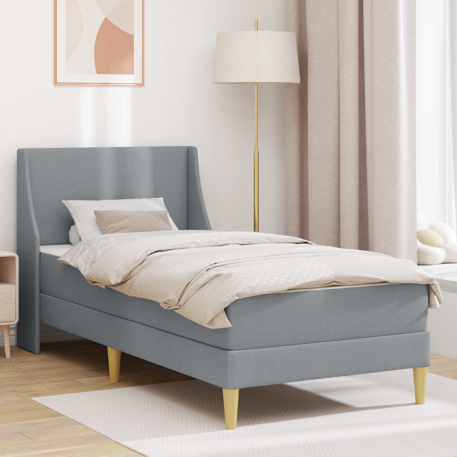 Sängram med madrass med huvudgavel Ljusgrå 80x 200 cm Polyester