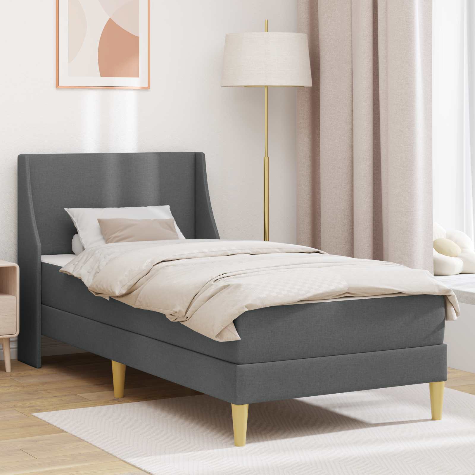 Sängram med madrass Mörkgrå 90 x 200 cm Polyester