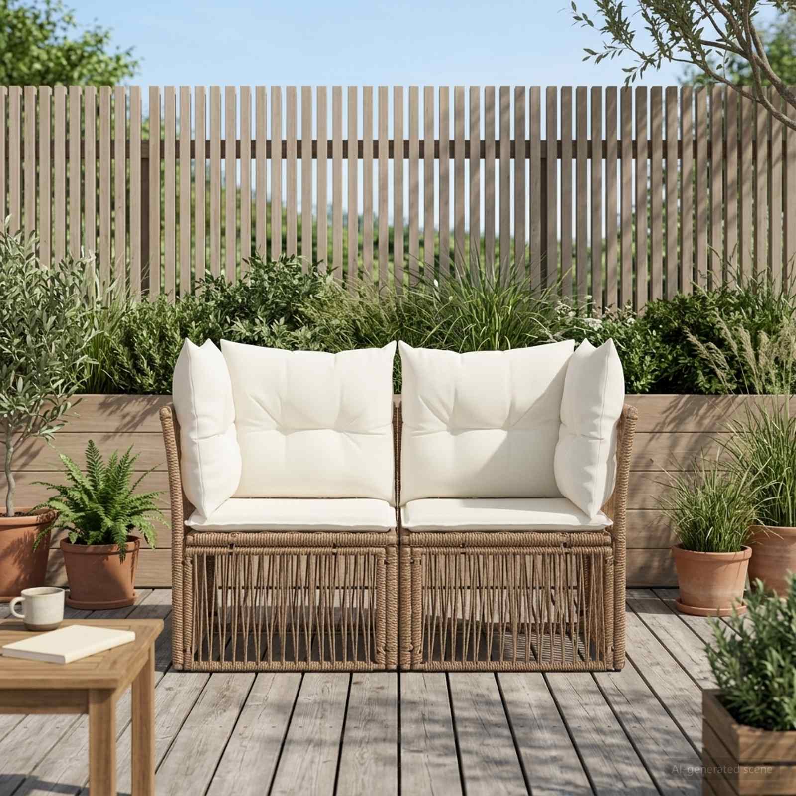 Trädgårdsoffa 2-Antal sittplatser Beige konstrotting