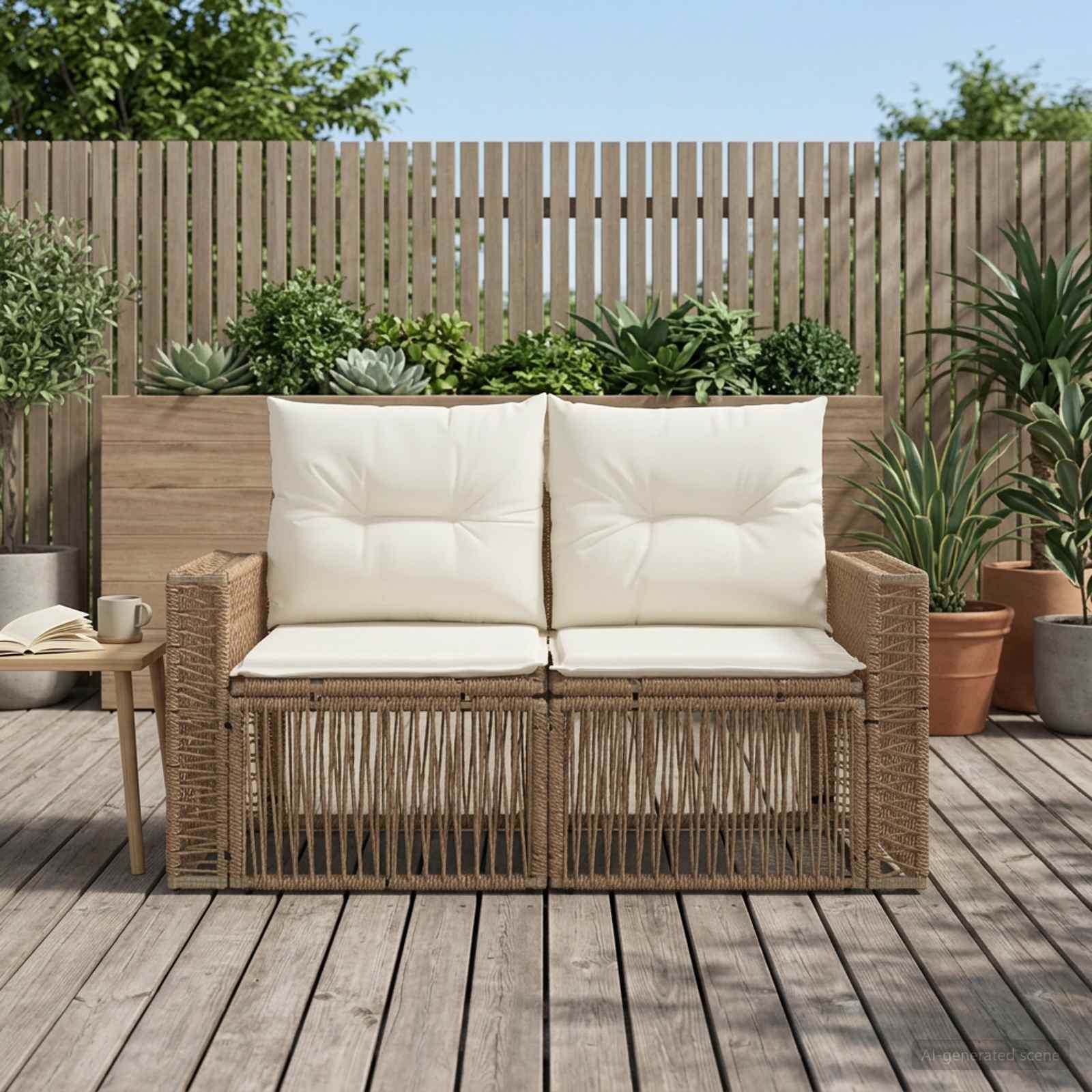 Trädgårdsoffa 2-Antal sittplatser Beige konstrotting