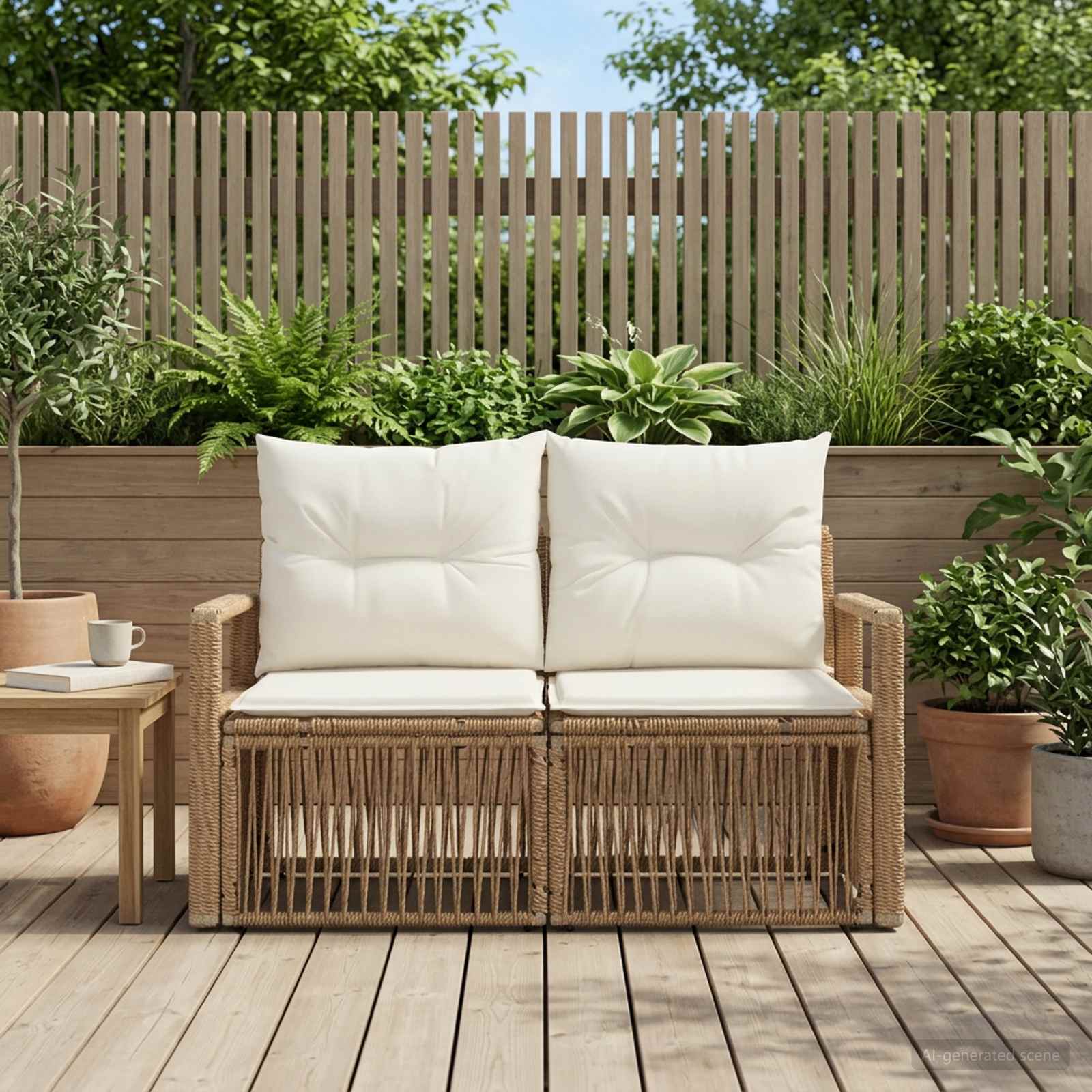 Trädgårdsoffa 2-Antal sittplatser Beige konstrotting