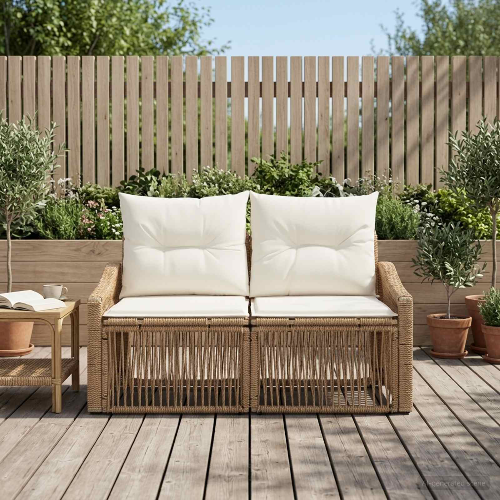 Trädgårdsoffa 2-Antal sittplatser Beige konstrotting