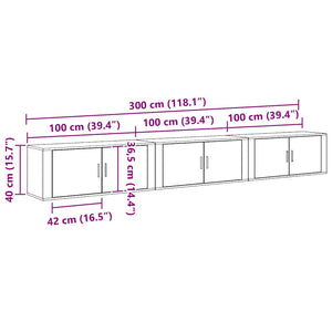 Väggmonterad TV-byrå Set 3 pcs Svart Ek 100 x 34,5 x 40 cm